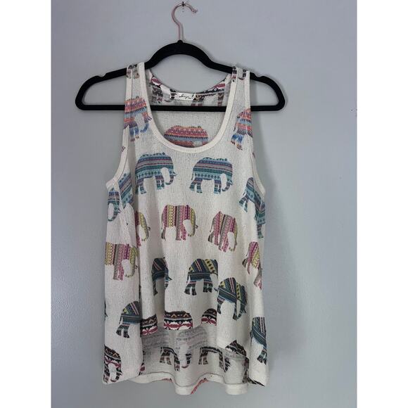Gaze Elephant Print Loose Fit Racerback High-Low Tank Top Size L - Picture 1 of 5